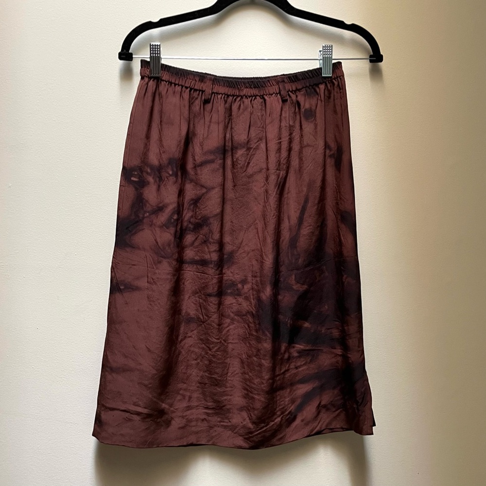 tie dye 100% silk midi brown skirt